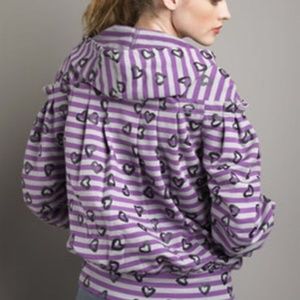 MARC JACOBS Heart Hoodie Zip-Front Sweatshirt Jacket Purple/Black/Grey